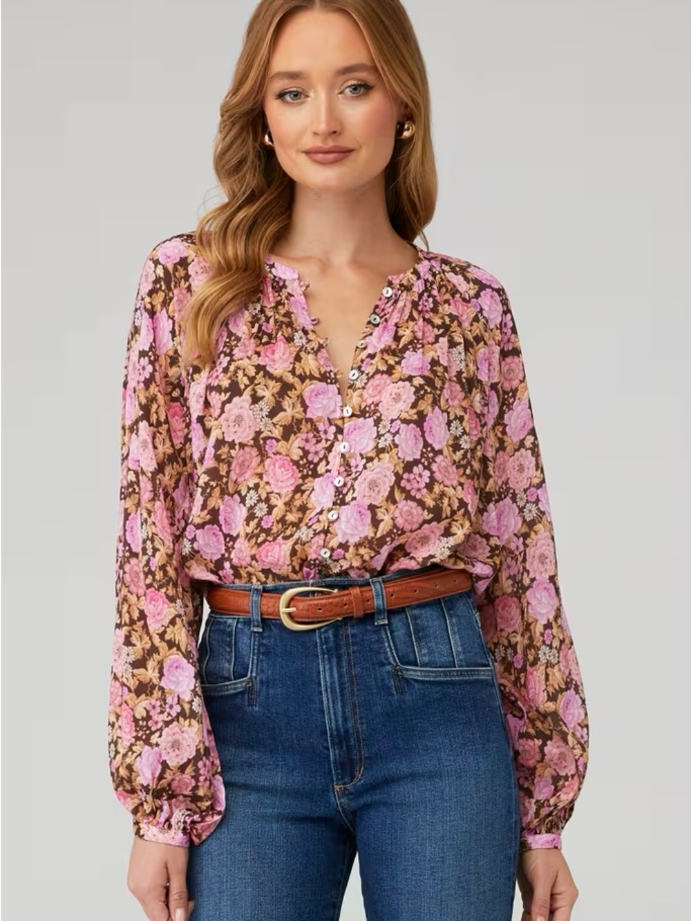 Spell Enchanted Wood Blouse -Rose - Floral Button-Front Long Sleeve Blouse